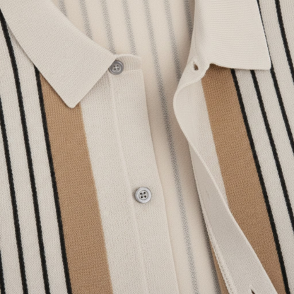 Men's Short Sleeve Striped Knit Polo Shirt - Breathable Retro Casual Top