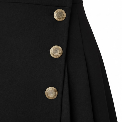 High Waist Asymmetrical Mini Skirt for Women - Cotton Blend with Zipper and Button Details
