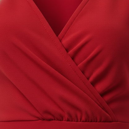 Elegant Women's V-Neck Midi Sheath Dress with Pleated Hem and Front Slit for Special Occasions