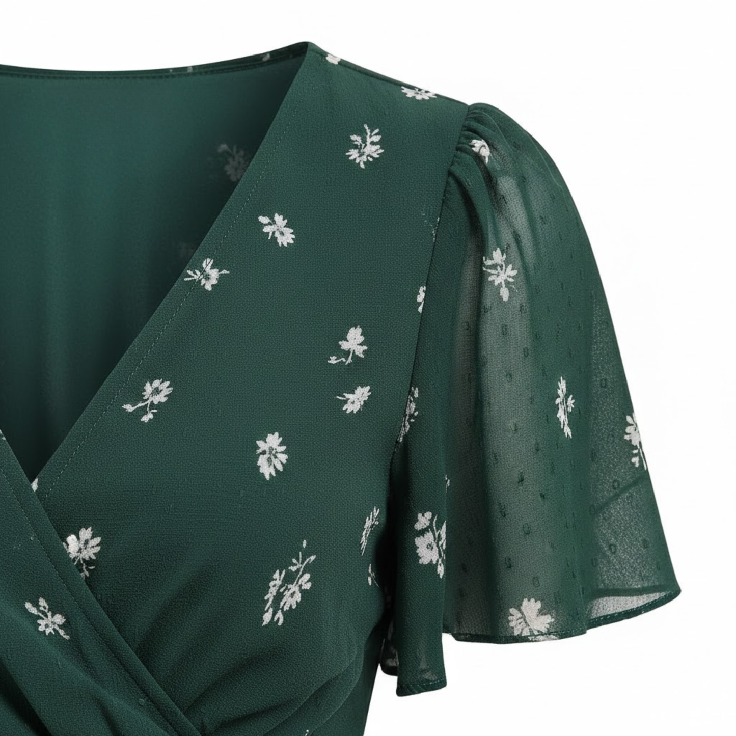 Women's Floral V-Neck Midi Dress with Short Flutter Sleeves and Empire Waist