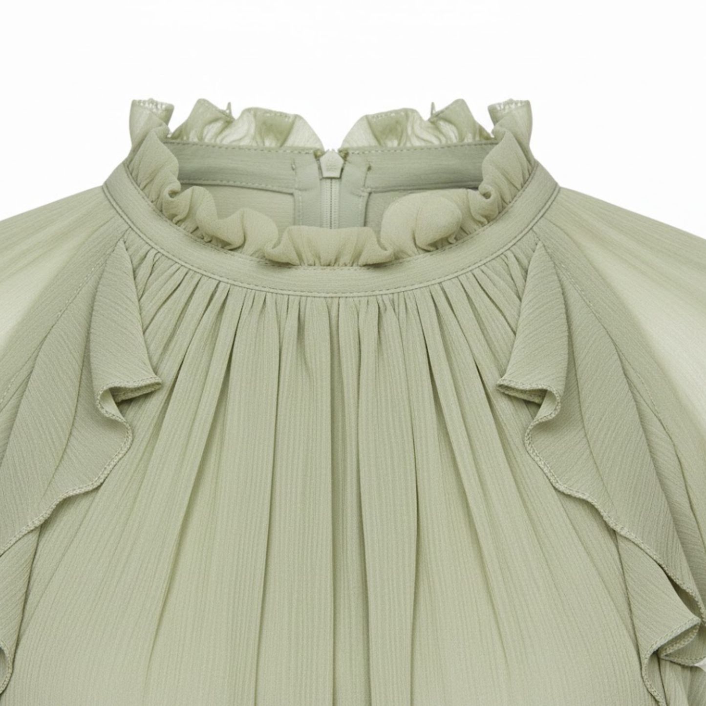 Chiffon Mini Dress with Pleated Ruffle Sleeves, O-Neck Empire Waist, A-Line Design for Parties