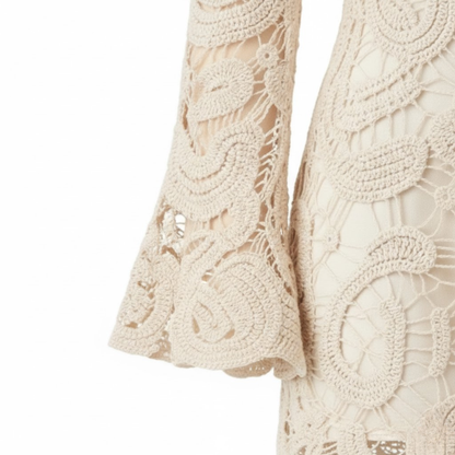 Elegant Hollow Out Lace Mini Dress with Long Flare Sleeves for Evening Parties