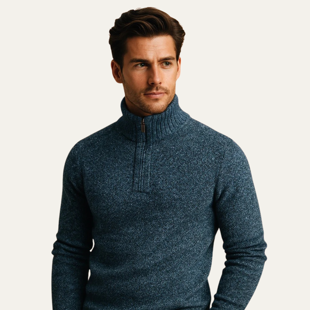 Men's Tailored Fit Quarter Zip Knit Sweater with Ribbed Detailing