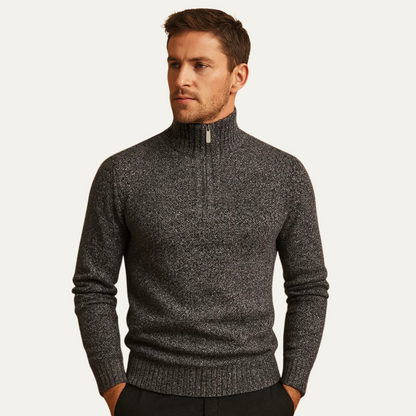 Men's Tailored Fit Quarter Zip Knit Sweater with Ribbed Detailing