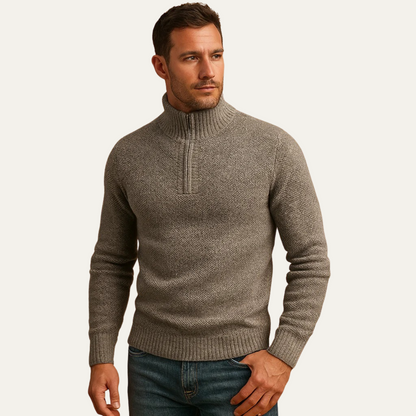 Men's Tailored Fit Quarter Zip Knit Sweater with Ribbed Detailing