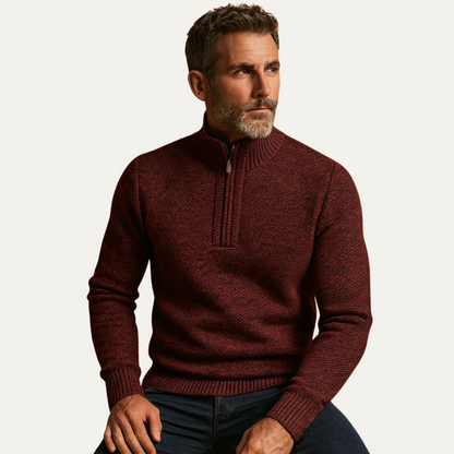 Men's Tailored Fit Quarter Zip Knit Sweater with Ribbed Detailing