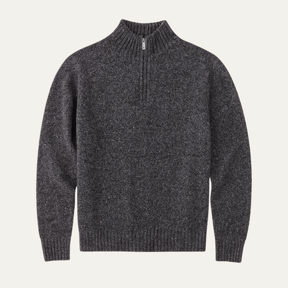 Men's Tailored Fit Quarter Zip Knit Sweater with Ribbed Detailing