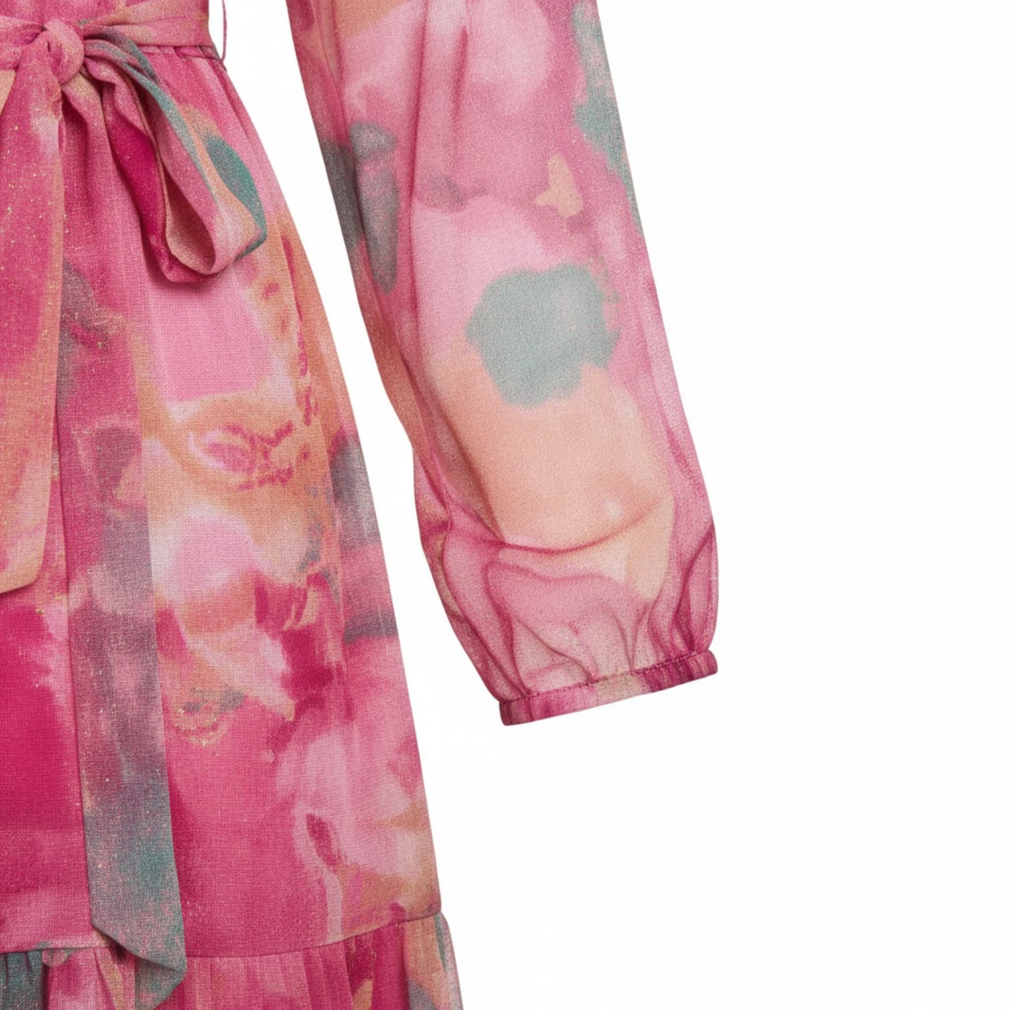 Bohemian Floral V-Neck Maxi Dress with Long Sleeves, Tiered A-Line Design, High Waist and Belted Style
