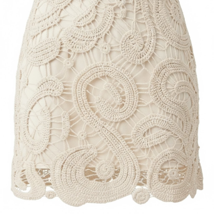 Elegant Hollow Out Lace Mini Dress with Long Flare Sleeves for Evening Parties