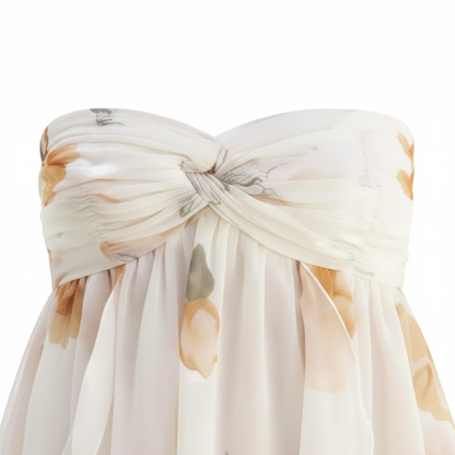 Women's Sleeveless Printed Backless Mini Dress with Ruffles and Pleats - A-Line Party Dress