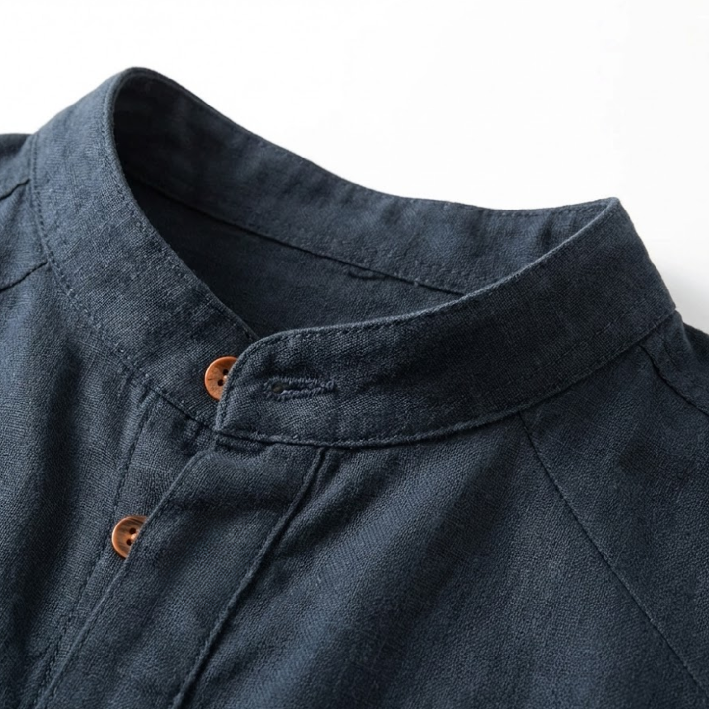 Men's Slim Fit Long Sleeve Cotton Linen Shirt with Stand Collar - Casual Button Down Top