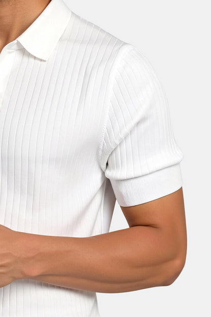 Men's Ribbed Cotton Polo Shirt - Stylish Casual Wear