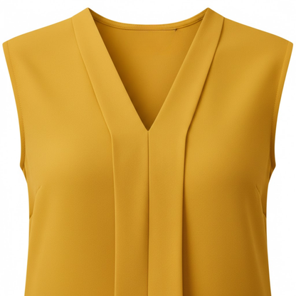 Elegant Women's Sleeveless Chiffon V-Neck Blouse with Loose Fit and Draped Front Design