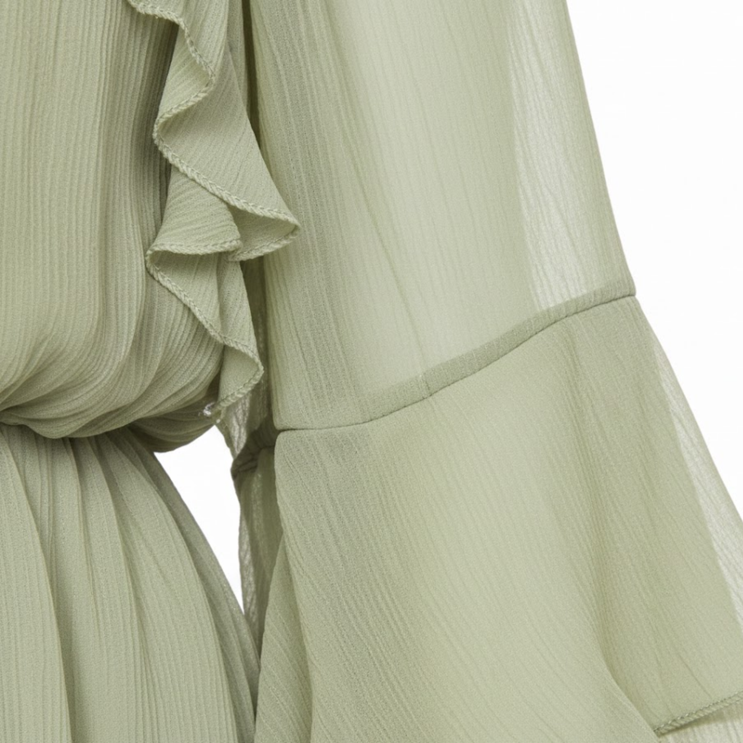 Chiffon Mini Dress with Pleated Ruffle Sleeves, O-Neck Empire Waist, A-Line Design for Parties