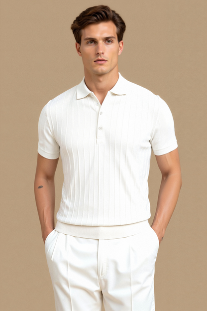 Men's Short Sleeve Polo Shirt with Vertical Stripes - Casual Summer Fashion
