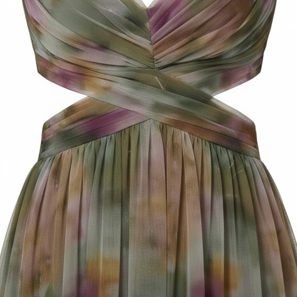 Floral Print V-Neck Cut Out Maxi Dress - Sleeveless Backless Party Gown with Lace-Up Detail
