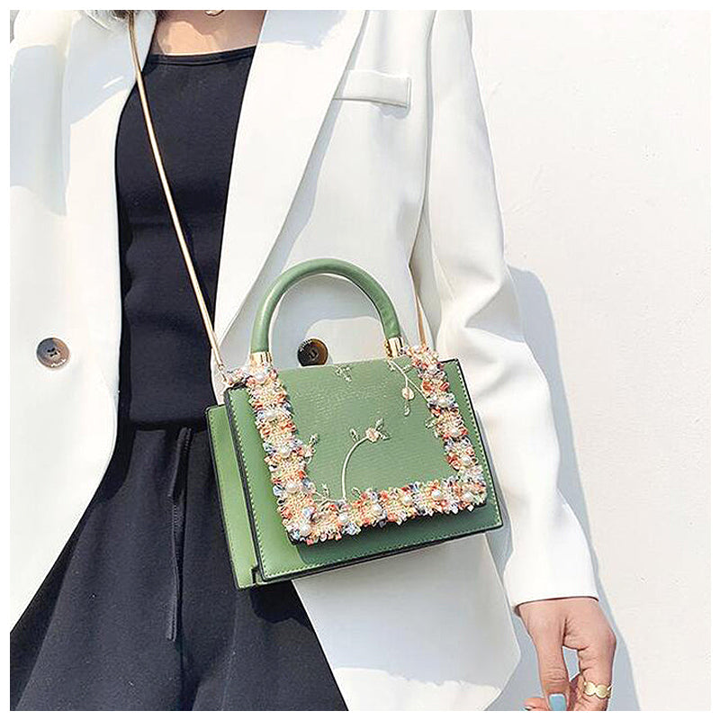 Women's Embroidered Tote Handbag – Floral Top Handle Shoulder Bag