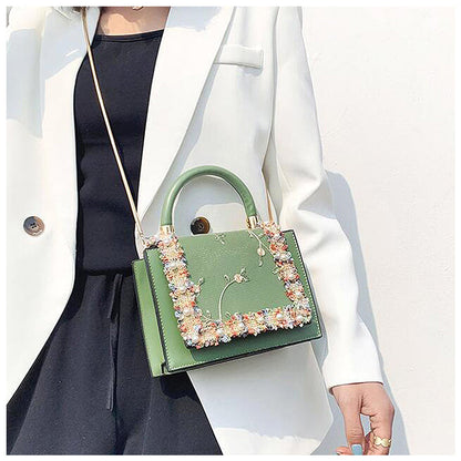 Women's Embroidered Tote Handbag – Floral Top Handle Shoulder Bag