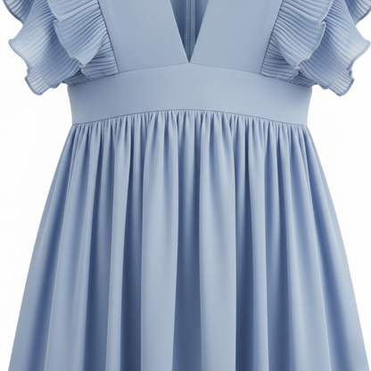 Elegant V-Neck Ankle-Length Maxi Dress with Pleated A-Line Skirt and Flowing Sleeves for Parties
