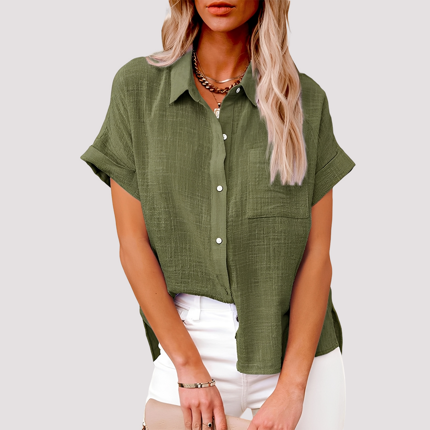 Josie - Loose-Fitting Short-Sleeve Blouse with Pocket for Women