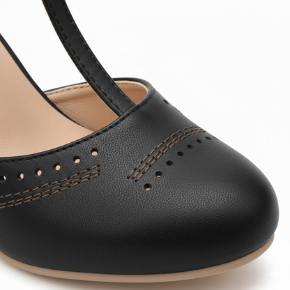 Retro Round Toe T-Strap Mary Jane Pumps with Block Heel - Vintage Casual Footwear