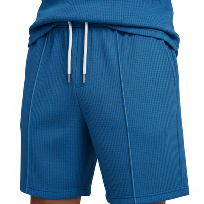 Men's Casual Two-Piece Tracksuit Set - Quarter Zip Polo Shirt and Drawstring Shorts