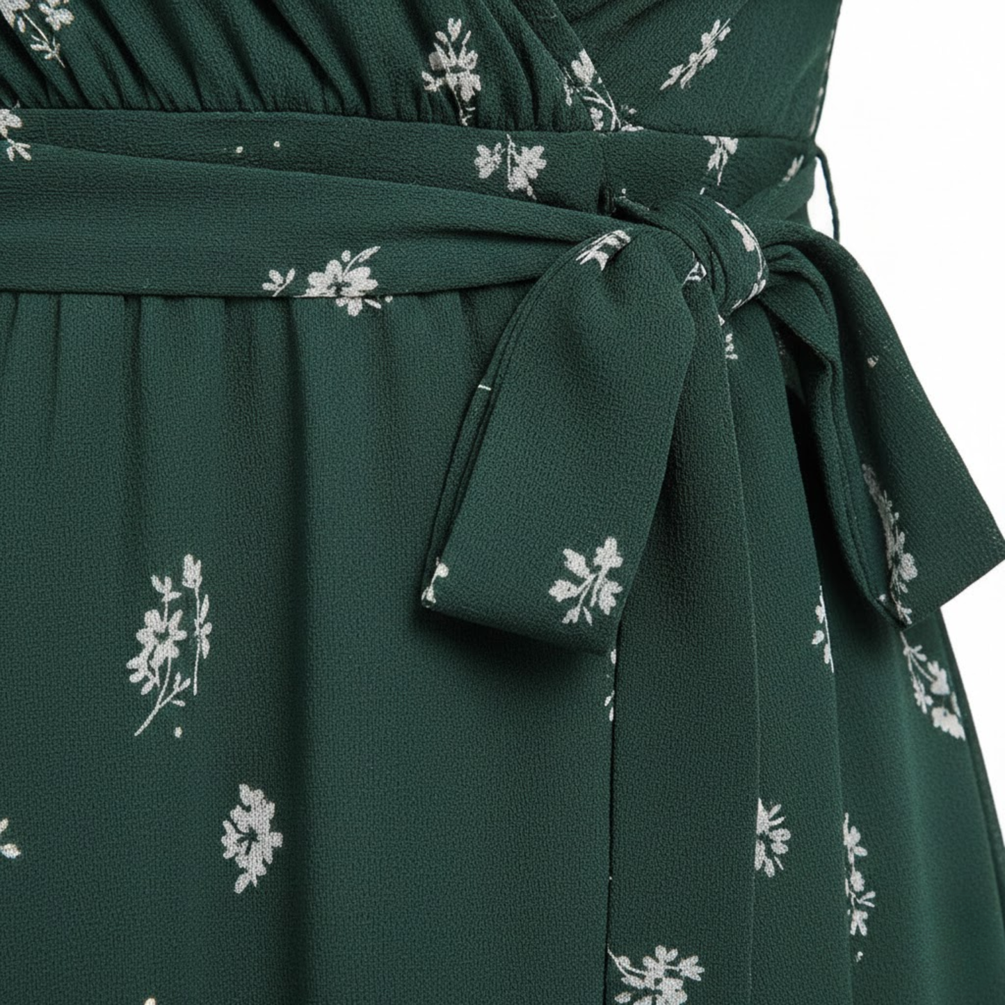 Women's Floral V-Neck Midi Dress with Short Flutter Sleeves and Empire Waist