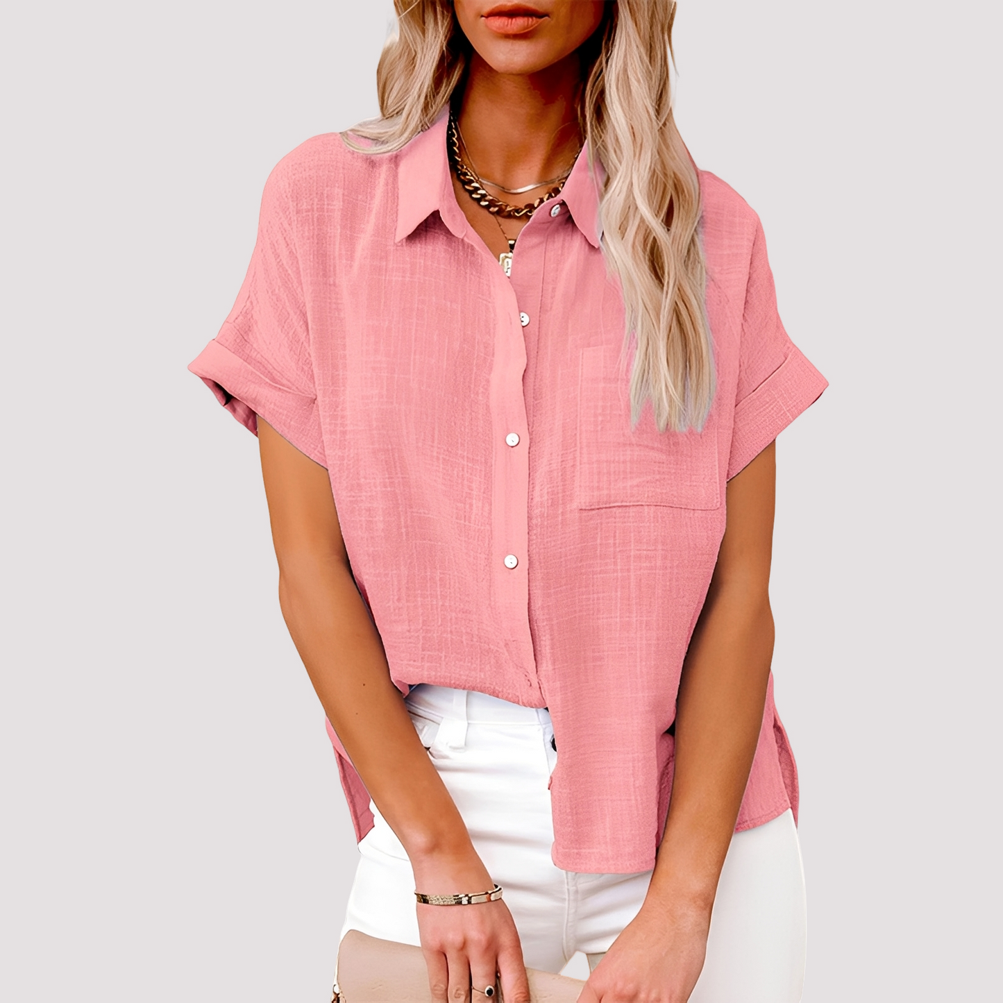 Josie - Loose-Fitting Short-Sleeve Blouse with Pocket for Women