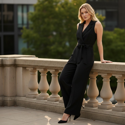 Sleeveless Tailored Waist Jumpsuit with Wide Leg Design for Effortless Style