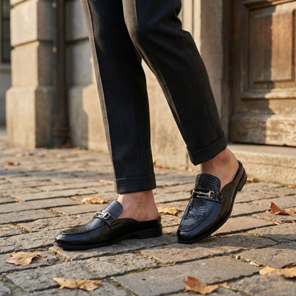 Men's PU Leather Slip-On Mules - Casual Open Back Loafers for Outdoor Driving
