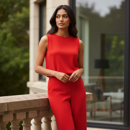 Chic Women's Sleeveless Wide Leg Jumpsuit with Mock Neck and Full-Length Trousers for Effortless Style