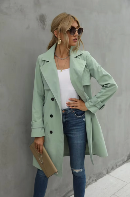Double Breasted Women's Classic Trench Coat - Timeless Outerwear for All Seasons