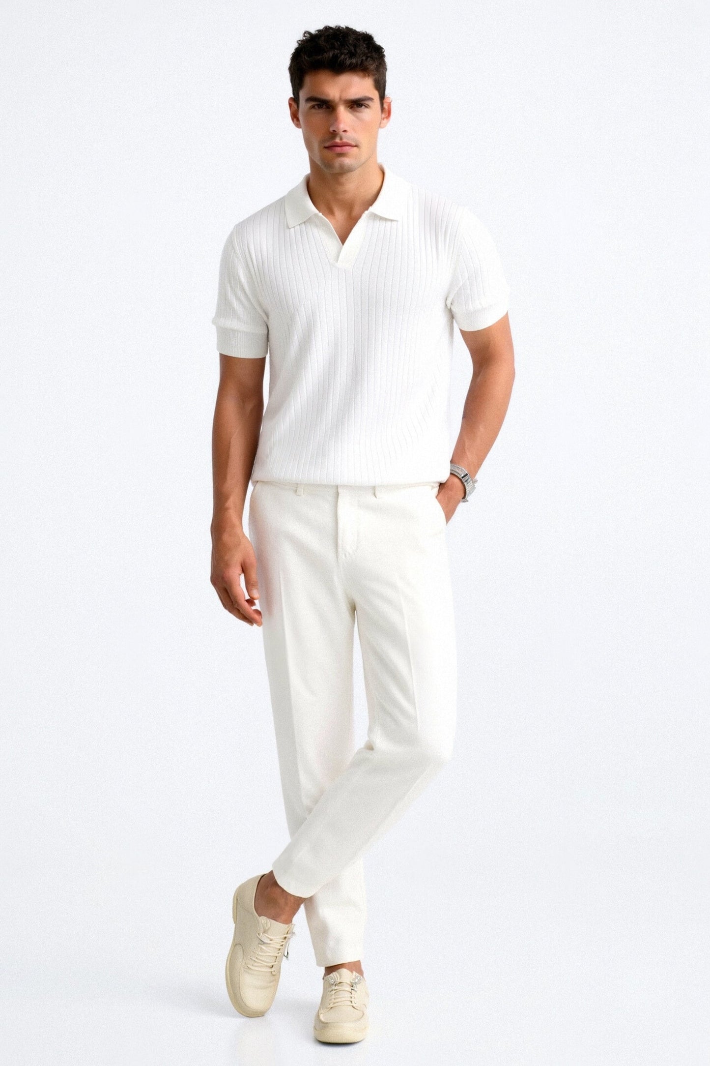 Men's Ribbed Cotton Polo Shirt - Stylish Casual Wear