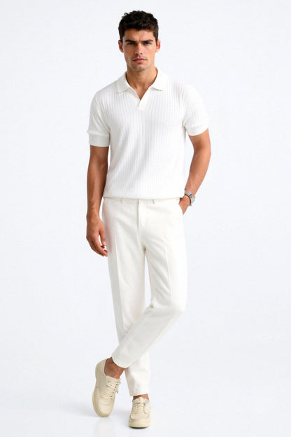 Men's Ribbed Cotton Polo Shirt - Stylish Casual Wear
