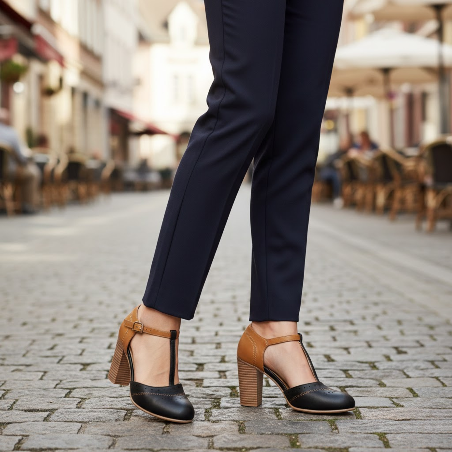Retro Round Toe T-Strap Mary Jane Pumps with Block Heel - Vintage Casual Footwear