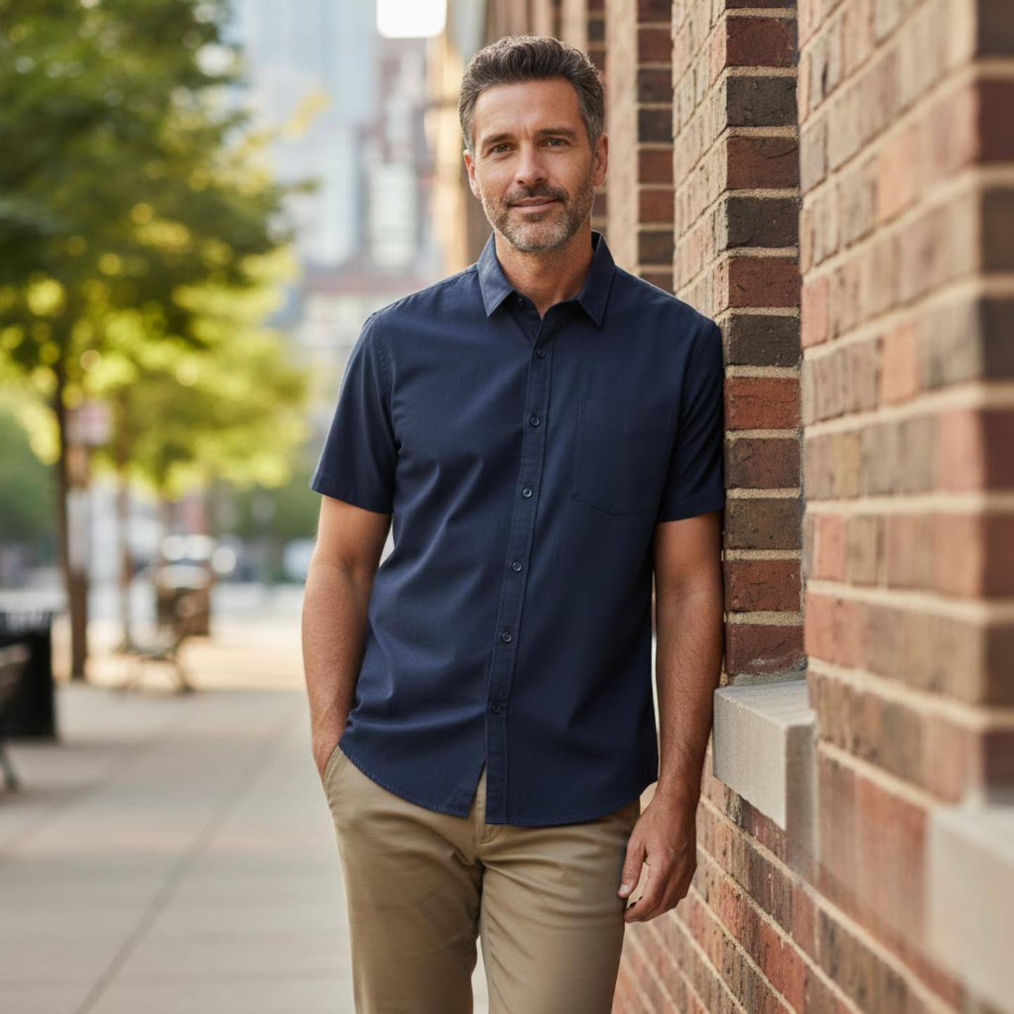 Men's Casual Short Sleeve Linen Shirt with Square Collar - Loose Fit Summer Top