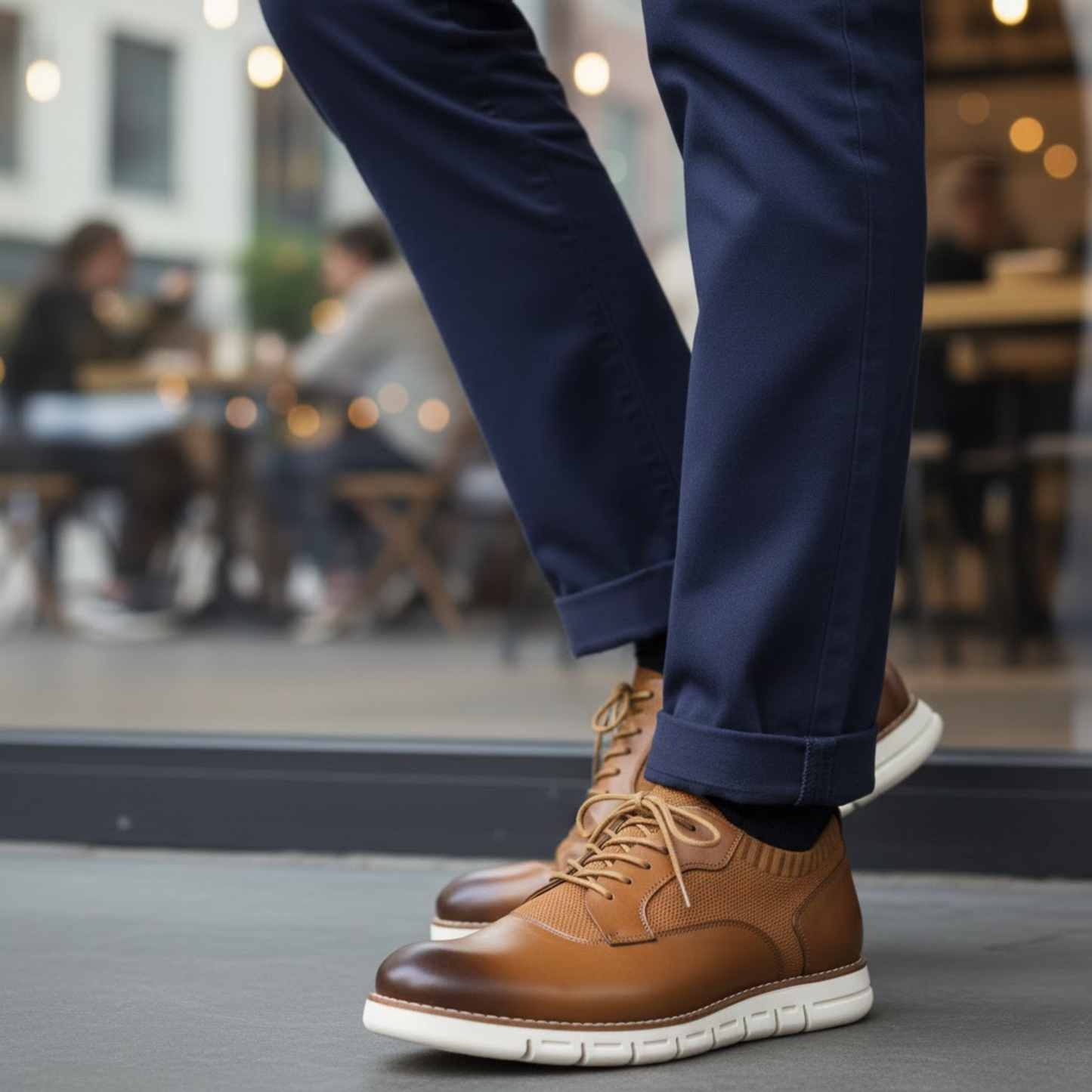 Men's Lace-Up Brogue Shoes - Pointed Toe PU Leather Casual Dress Footwear with Rubber Sole