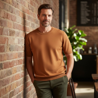 Men's Short Sleeve Crew Neck Merino Wool Blend T-Shirt - Breathable Knit Tee for Comfort