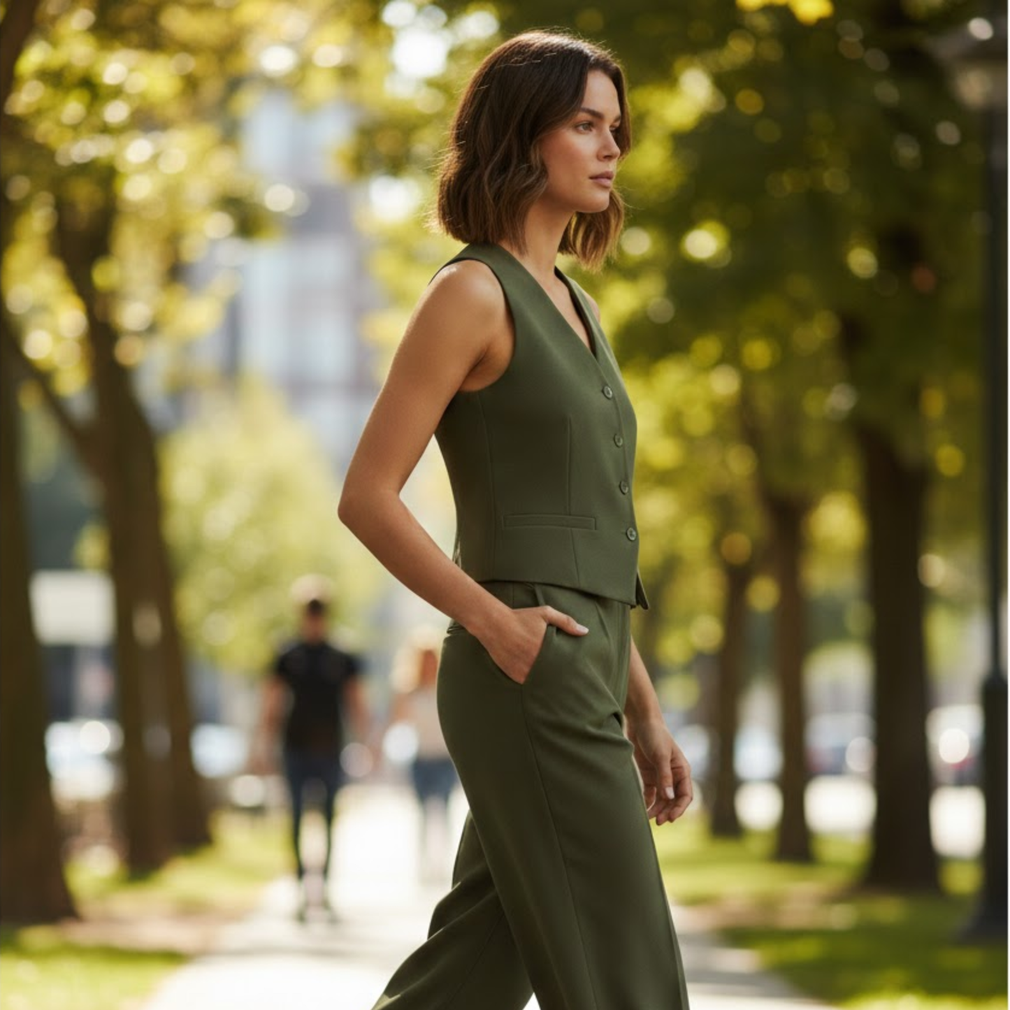 Women's V-Neck Sleeveless Waistcoat and High Waist Wide Leg Trousers Set