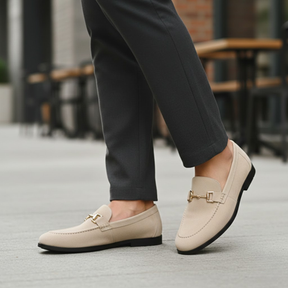 Men's Pointed Toe Patent Leather Loafers for Weddings with Gold Metal Buckle