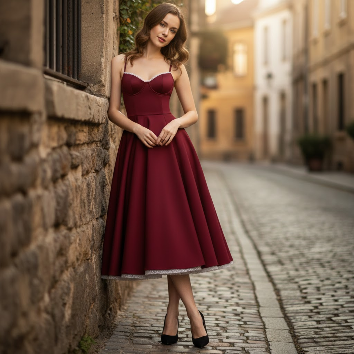 Embroidered V-Neck Sleeveless Corset Midi Dress - A-Line Flare Evening Party Gown