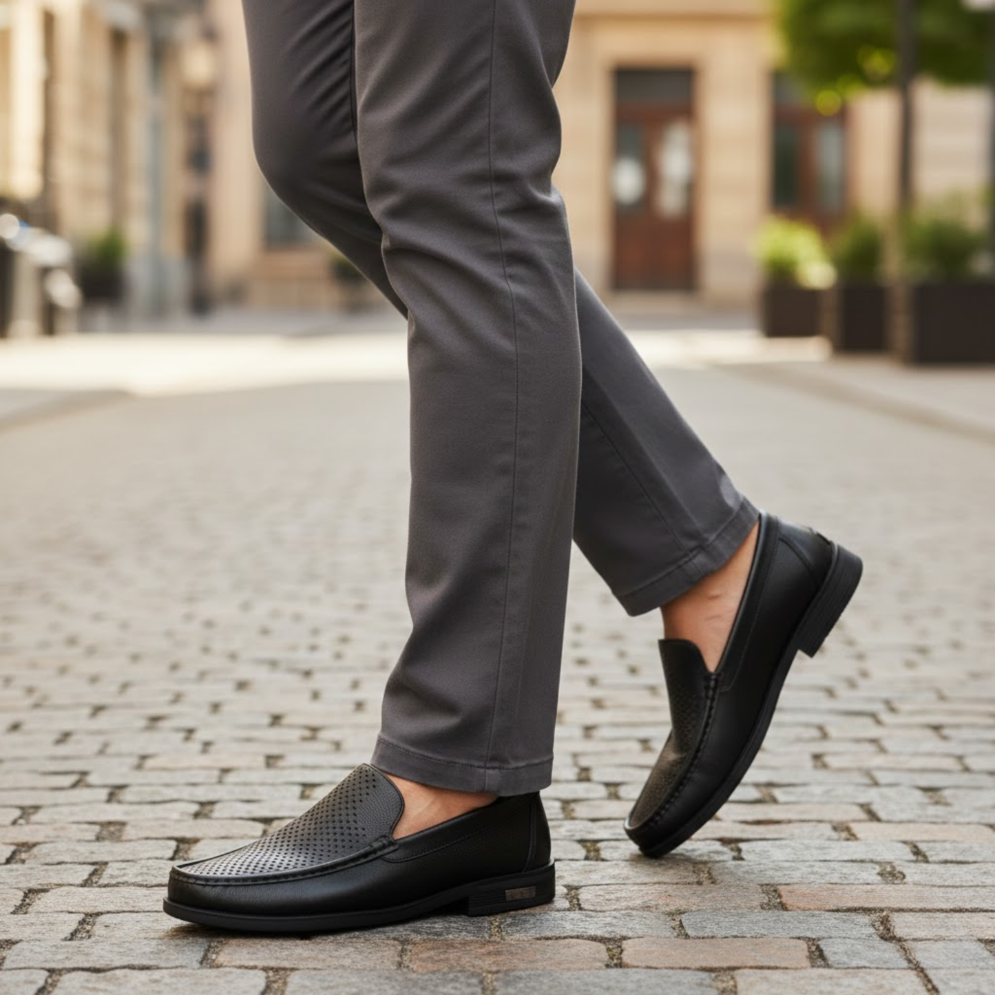 Men's Breathable Leather Slip-On Loafers - Perforated Formal Shoes for Office and Weddings