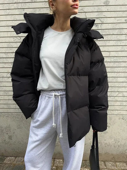 Women's Quilted Oversized High Collar Puffer Jacket for Winter Warmth