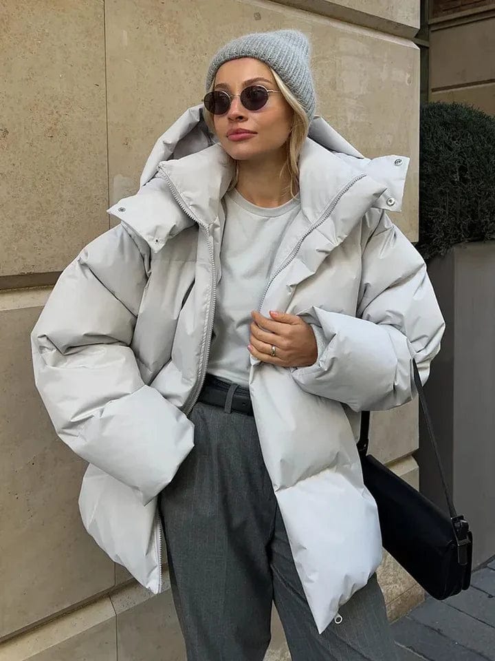 Women's Quilted Oversized High Collar Puffer Jacket for Winter Warmth