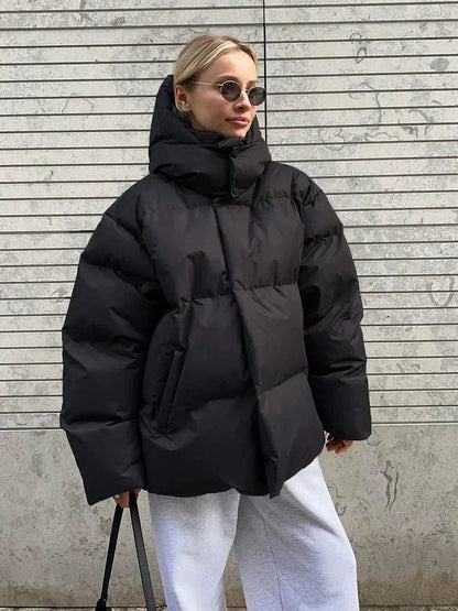 Women's Quilted Oversized High Collar Puffer Jacket for Winter Warmth