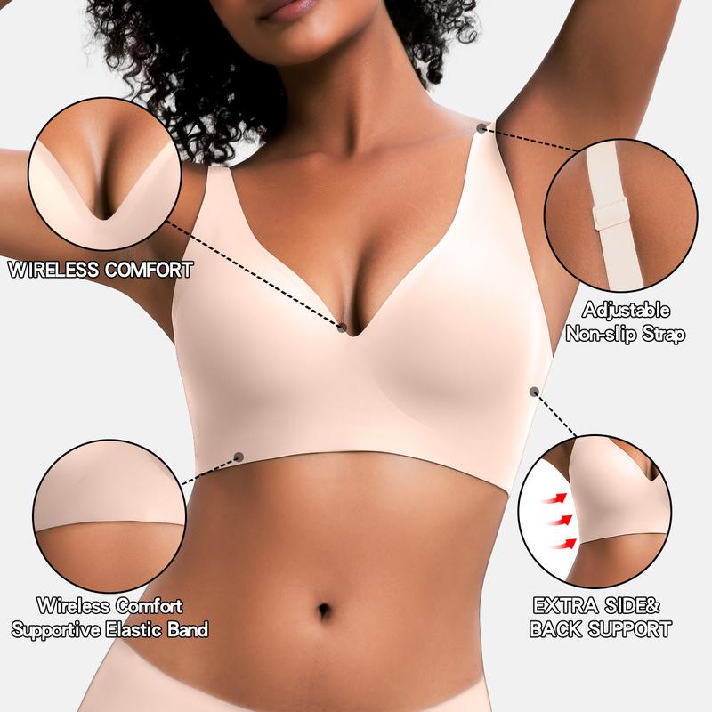 Seamless Deep V Push-Up Bra - Wireless Comfort and Support