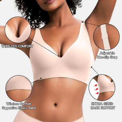 Seamless Deep V Push-Up Bra - Wireless Comfort and Support