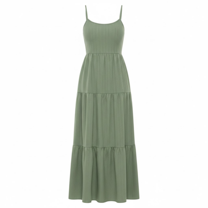 Backless Lace-Up Spaghetti Strap Maxi Dress - A-Line Tiered Ankle-Length Camisole Gown