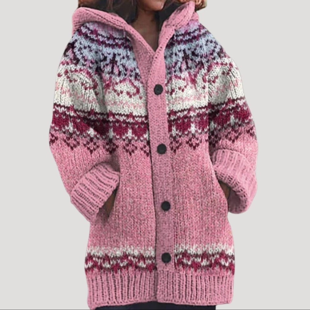 Cozy Women's Fair Isle Chunky Knit Hooded Cardigan for Winter Layering