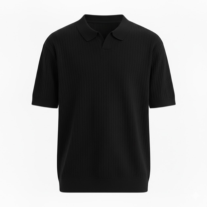 Men's Slim Fit Quick Dry Short Sleeve Ribbed Knit Polo Shirt for Golf and Casual Wear